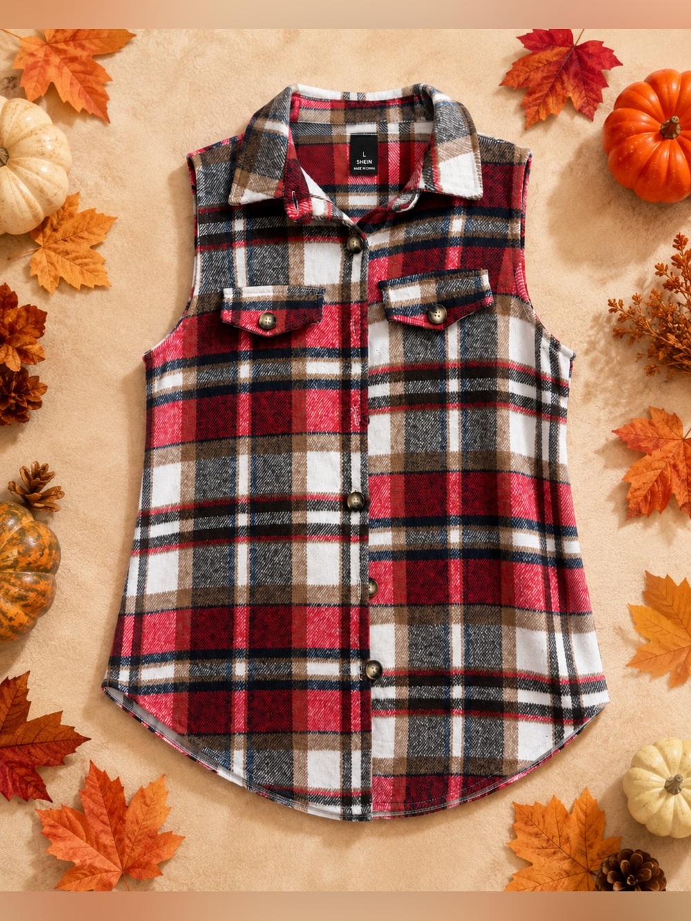 SHEIN Plaid Sleeveless Flannel Shirt Vest Size Large Never Worn
